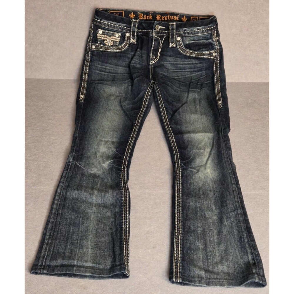Rock Revival Not Tall Bootcut Jeans Women's Size 28 Dark Wash Thick Stitch Denim